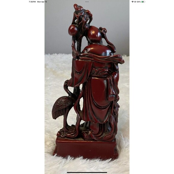 Chinese God Of Longevity Prosperity Carved Resin 10” Tall - Vintage New In Box - Picture 4 of 12